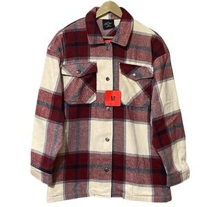 HFX Women's M Red Plaid Flannel Shacket Shirt Jacket Snap Front Pockets NWT